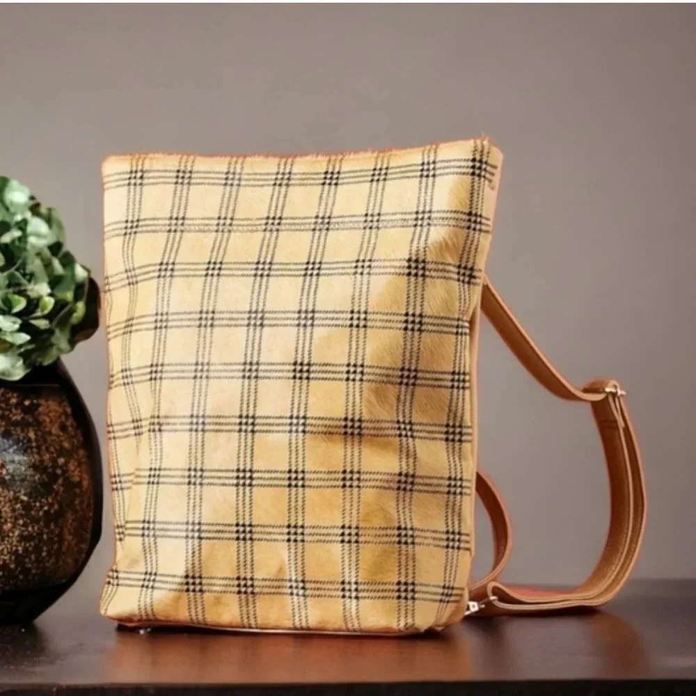 Anthropologie Alexis plaid town calf hair Convertible Backpack or crossbody bag